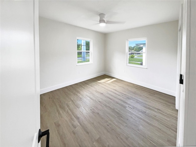 empty room featuring light hardwood / wood-style flooring and ceiling fan