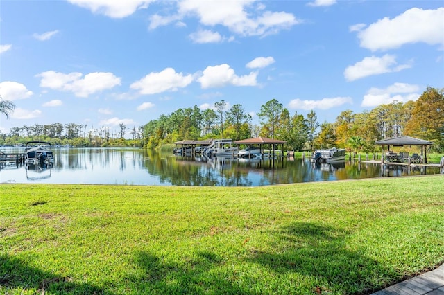 property view of water with a dock