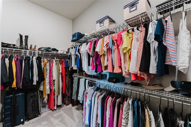 walk in closet with carpet floors