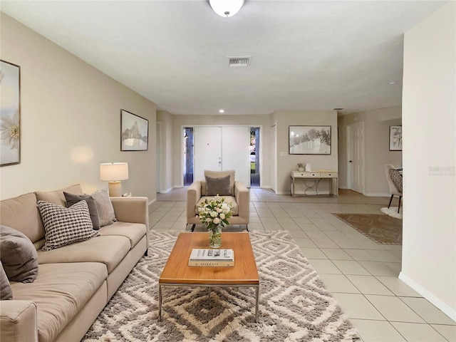 living room featuring light tile patterned flooring