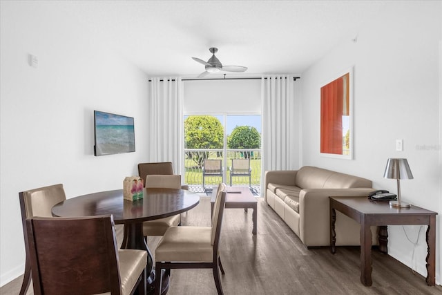 interior space with hardwood / wood-style floors and ceiling fan