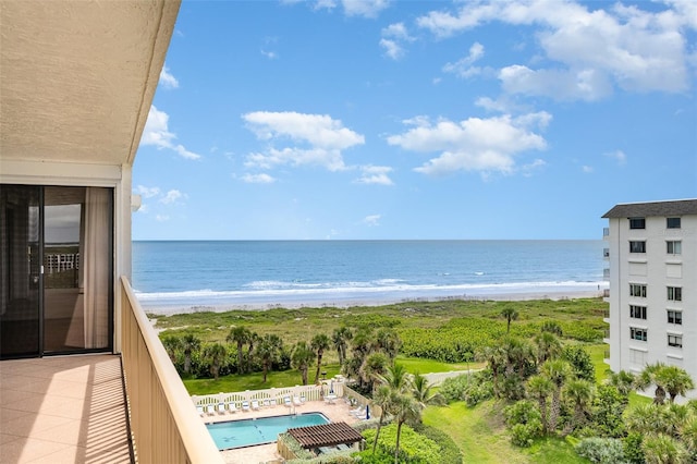 property view of water featuring a view of the beach