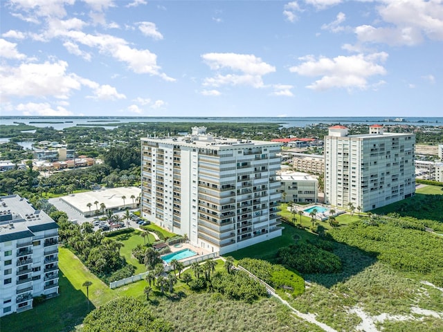 aerial view featuring a water view