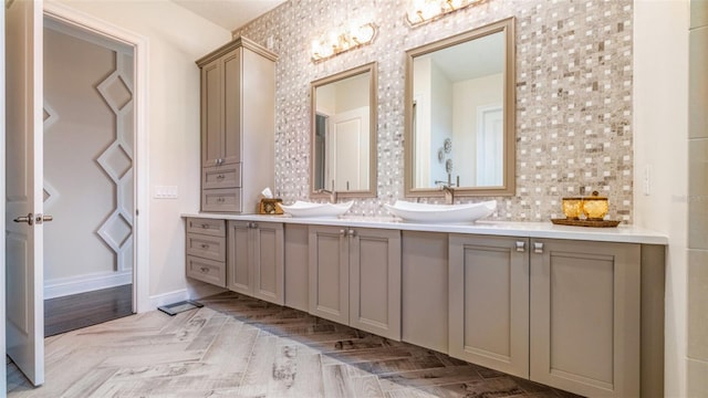 bathroom with vanity and hardwood / wood-style floors