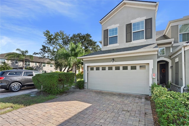 exterior space with a garage