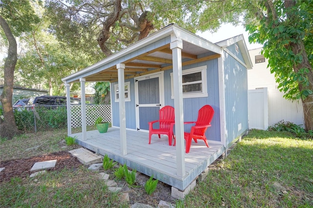 exterior space featuring a storage unit