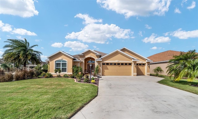 view of front of house featuring a front yard and a garage