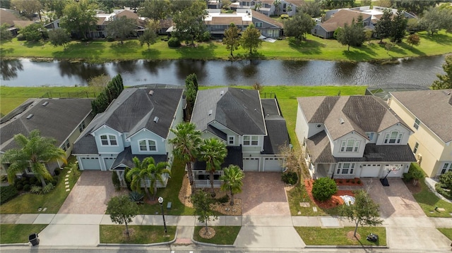 aerial view featuring a water view