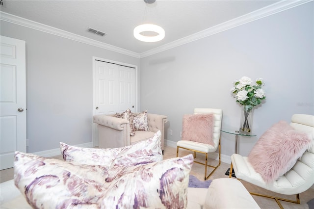 interior space featuring crown molding, a textured ceiling, and a closet