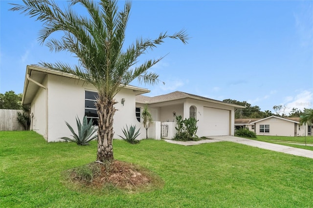 view of front facade with a front yard and a garage