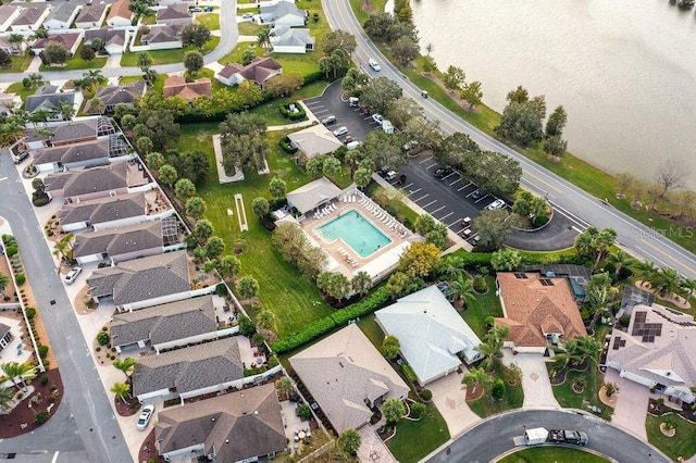 bird's eye view featuring a water view