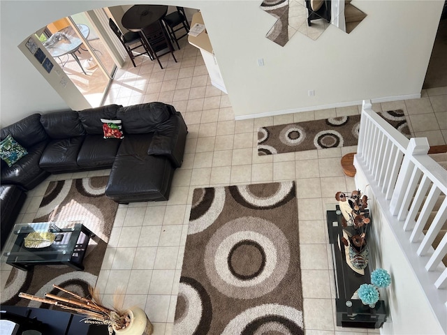 tiled living room with stairs