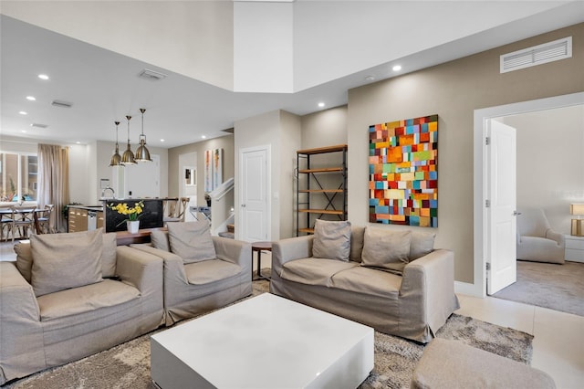 living room featuring light tile patterned floors