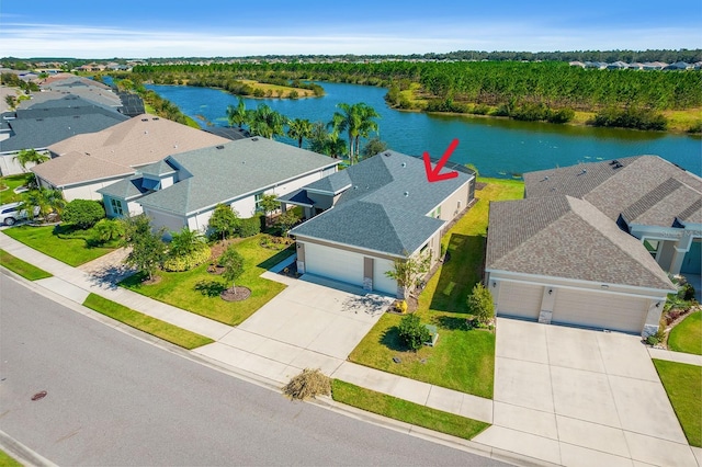 bird's eye view featuring a water view