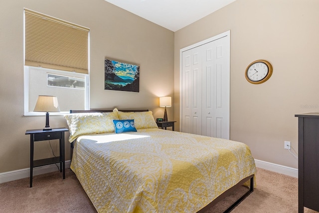 bedroom with carpet and a closet