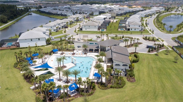 bird's eye view featuring a water view