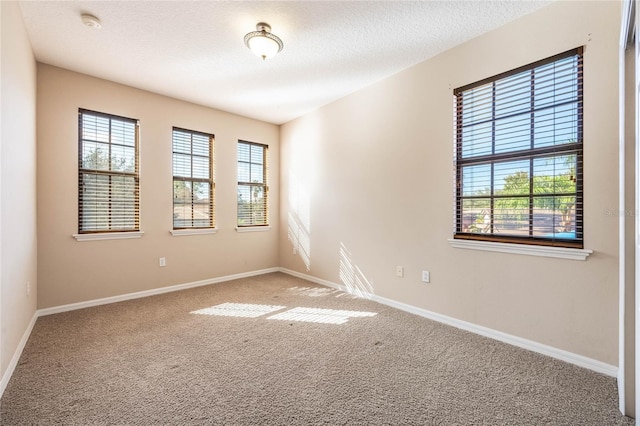 carpeted spare room with a textured ceiling