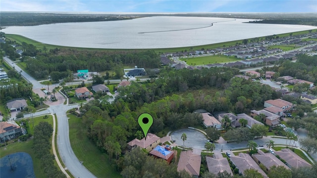 aerial view with a water view