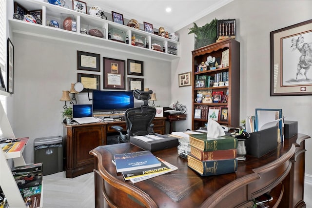 office space with crown molding