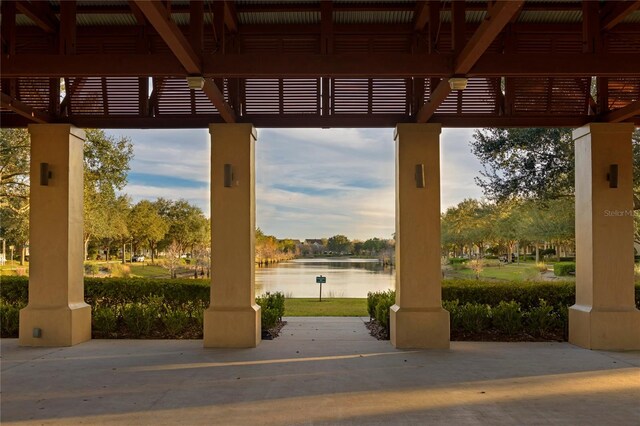 exterior space featuring a water view