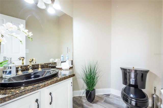 bathroom with vanity and hardwood / wood-style flooring