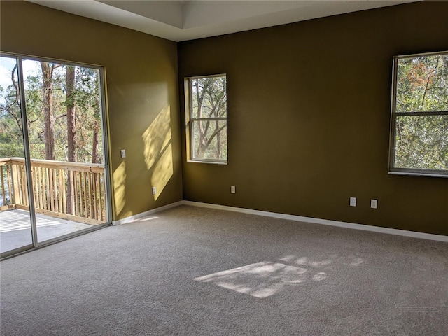 carpeted spare room featuring plenty of natural light and baseboards