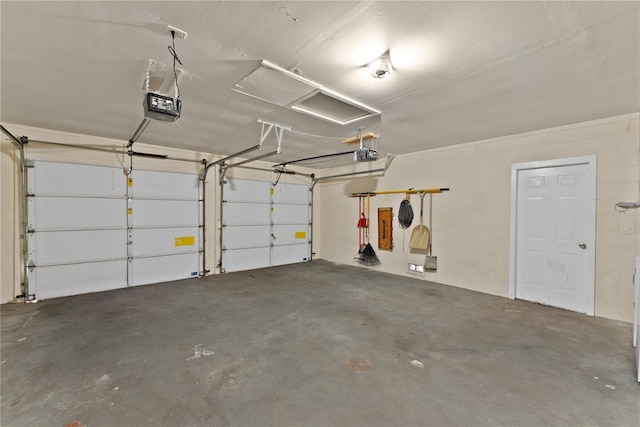 garage with a garage door opener