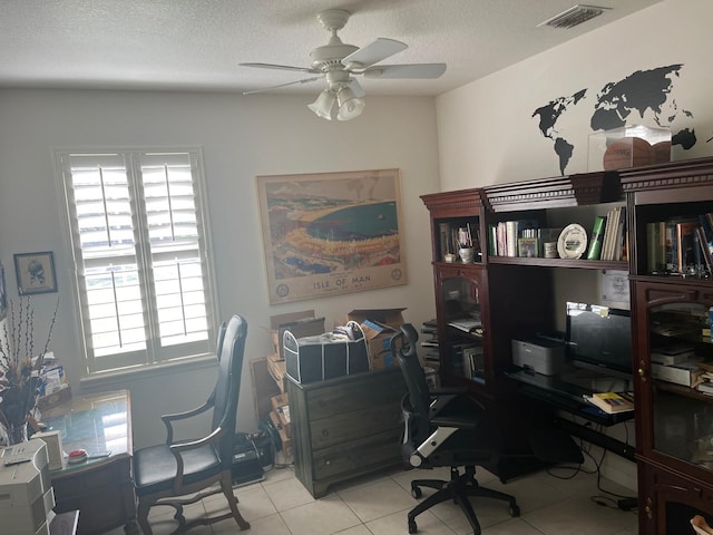 2800 Tropic Ct, Winter Garden, FL 34787 - home office featuring light tile patterned floors, visible vents, ceiling fan, and a textured ceiling