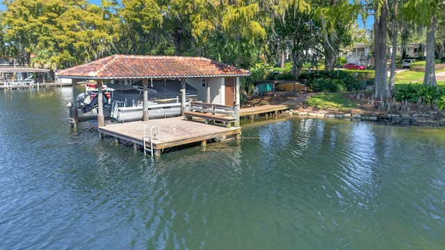 view of dock featuring a water view