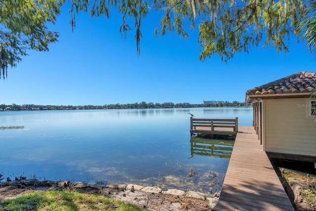 dock area featuring a water view