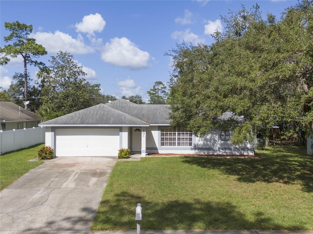 view of front of home with a front lawn and a garage