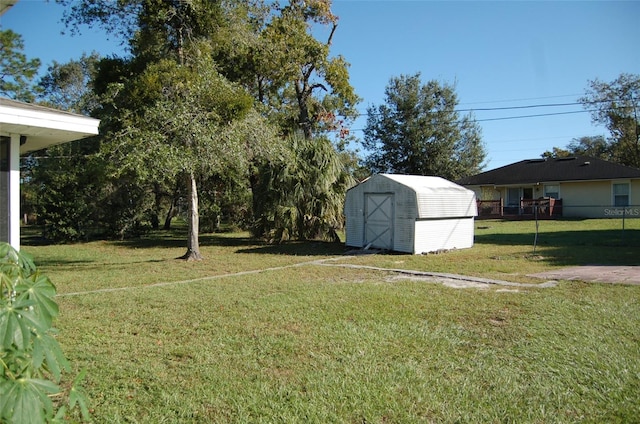 view of yard with a storage unit