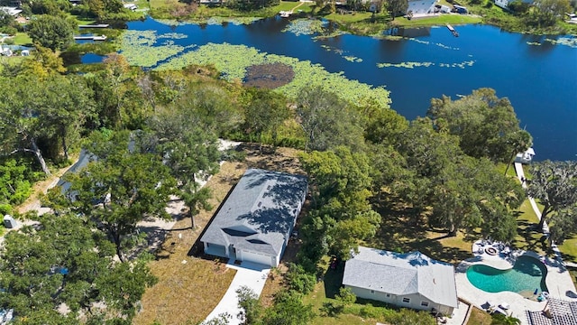 aerial view with a water view