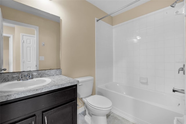 full bathroom featuring shower / bath combination, tile patterned flooring, toilet, and vanity