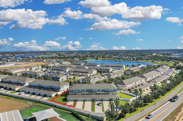 aerial view with a water view