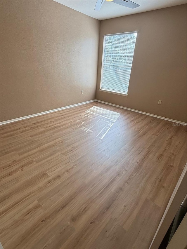 empty room featuring light hardwood / wood-style flooring and ceiling fan