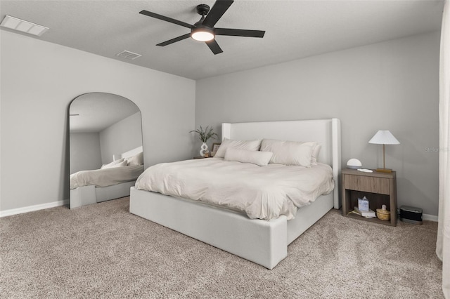 bedroom featuring carpet floors and ceiling fan