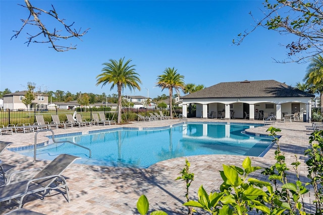 view of swimming pool featuring a patio