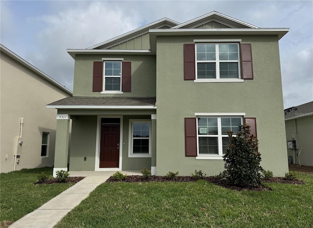 view of front of home featuring a front lawn