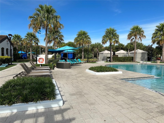 view of pool featuring a patio