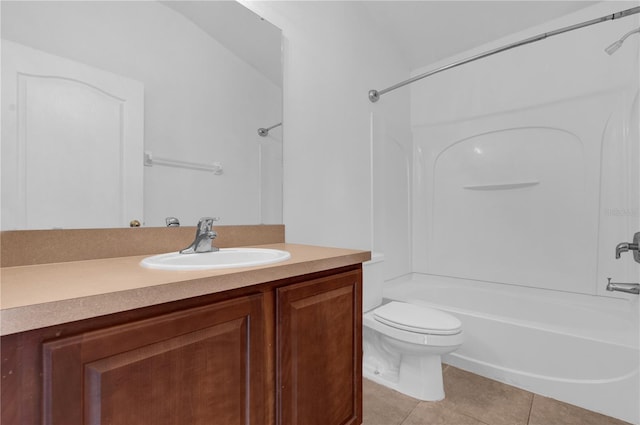 full bath with toilet, tile patterned flooring, shower / washtub combination, and vanity