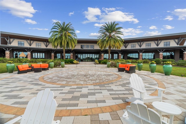 view of community with a patio