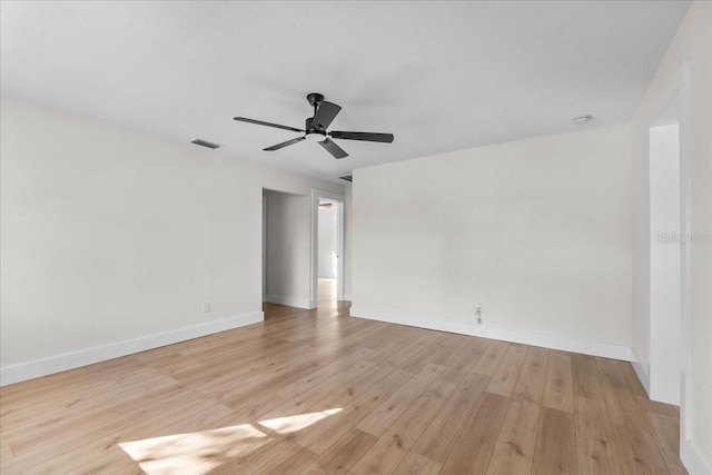 unfurnished room featuring light hardwood / wood-style flooring and ceiling fan