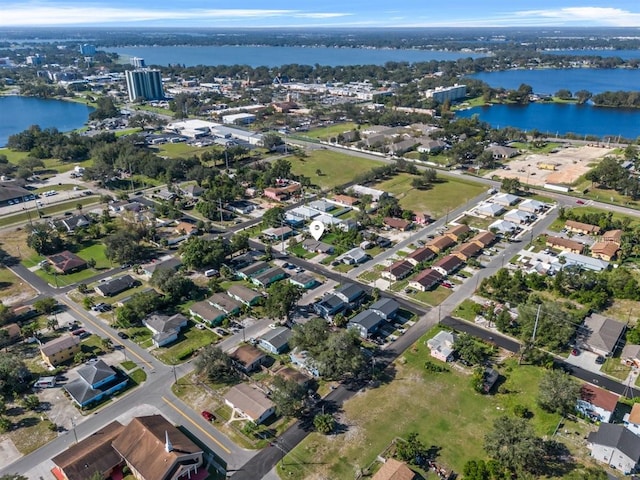 aerial view with a water view