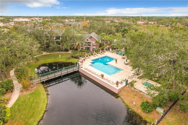 aerial view featuring a water view