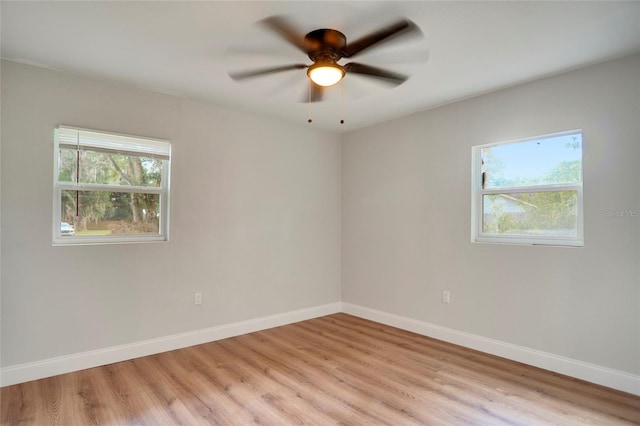 unfurnished room featuring light hardwood / wood-style flooring and ceiling fan