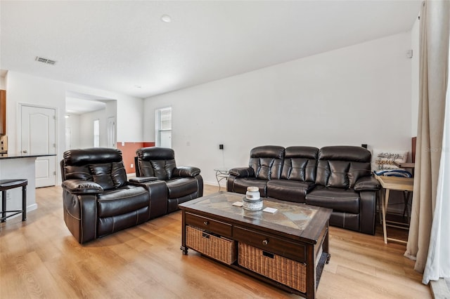 living room featuring light wood-type flooring