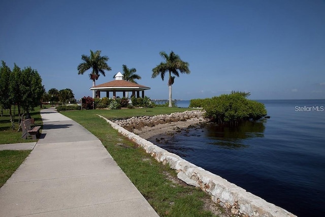 view of home's community featuring a gazebo and a water view