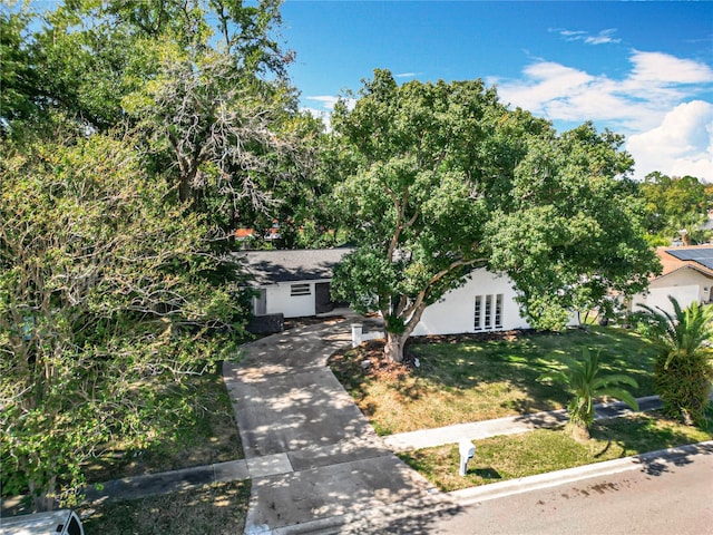 view of property hidden behind natural elements featuring a front lawn