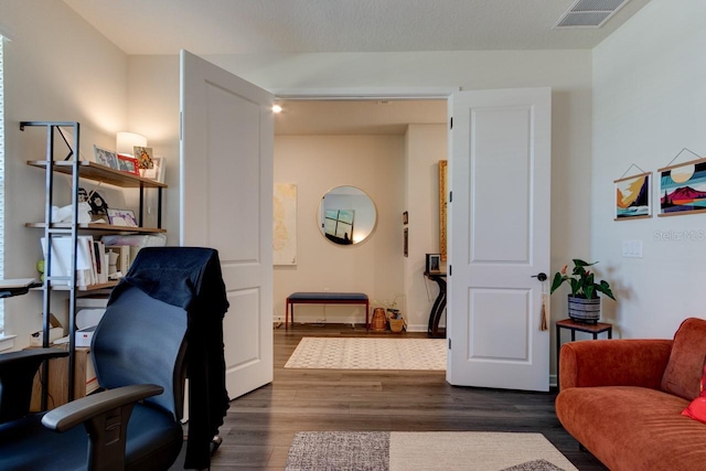 office area with dark hardwood / wood-style floors